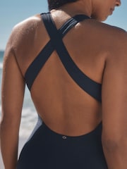 Navy Blue High Neck Lattice Tummy Control Swimsuit - Image 5 of 9