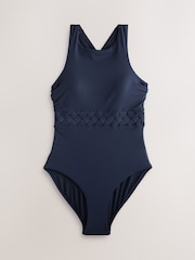 Navy Blue High Neck Lattice Tummy Control Swimsuit - Image 7 of 9