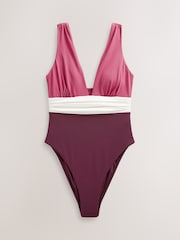Pink/Plum/White Plunge Tummy Control Swimsuit - Image 6 of 6