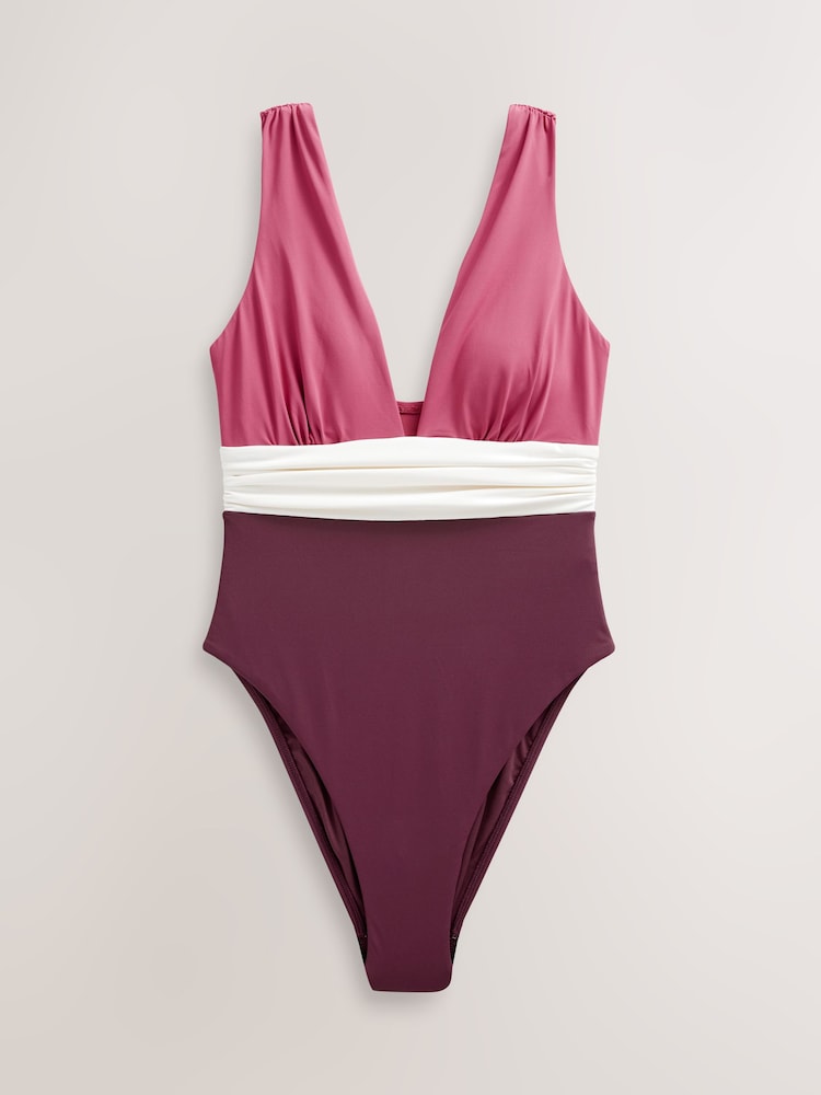 Pink/Plum/White Plunge Tummy Control Swimsuit - Image 6 of 6