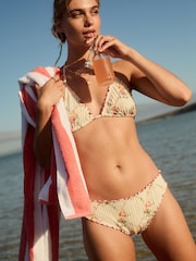 Cream/Pink Stripe Floral Frill High Leg Bikini Bottoms - Image 2 of 5