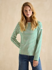 Joules Harbour Green/ White Boat Neck Breton Top - Image 1 of 6