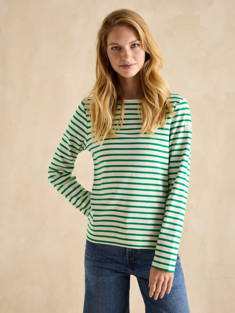 Joules Harbour Green/ White Boat Neck Breton Top - Image 1 of 6
