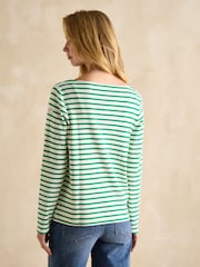 Joules Harbour Green/ White Boat Neck Breton Top - Image 2 of 6