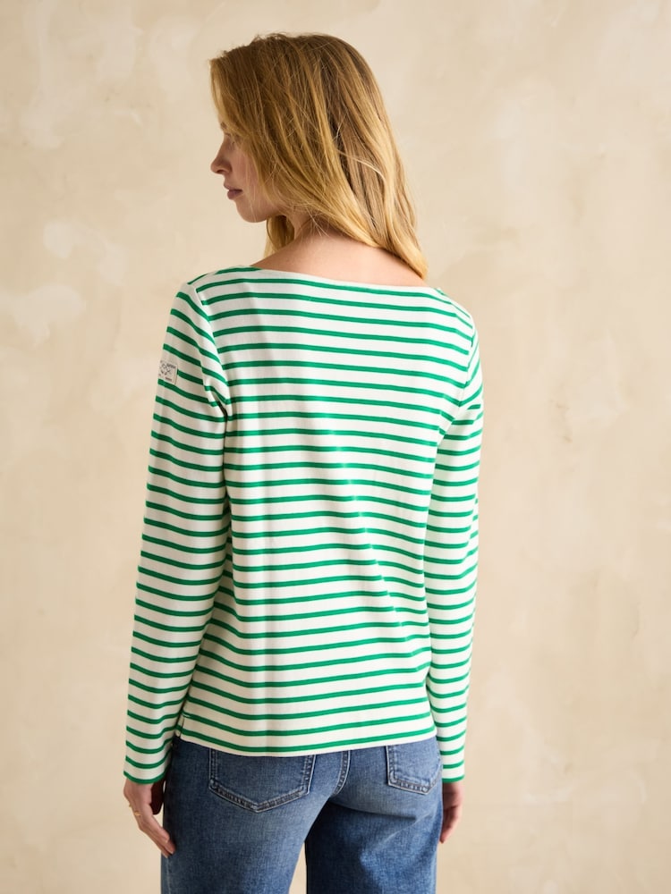 Joules Harbour Green/ White Boat Neck Breton Top - Image 2 of 6