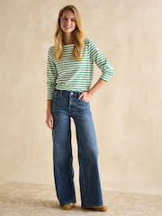 Joules Harbour Green/ White Boat Neck Breton Top - Image 3 of 6