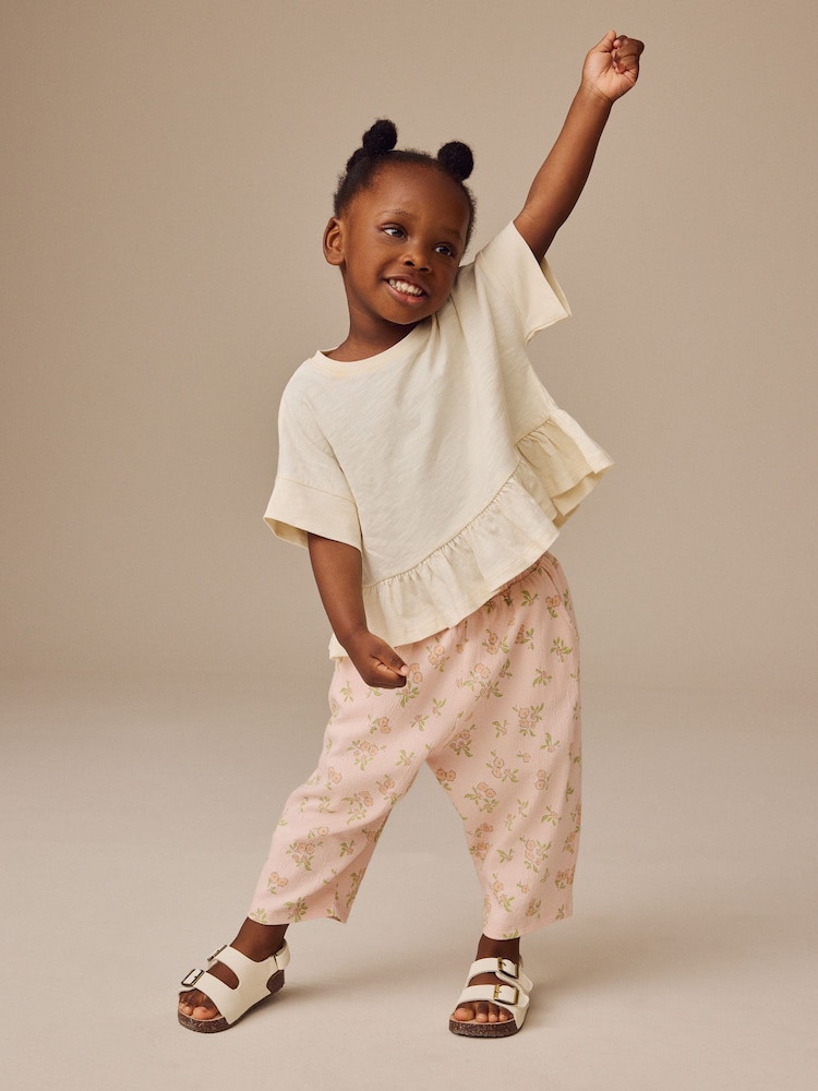 Pink Ditsy Floral Textured Barrel Leg Trousers (3mths-7yrs) - Image 2 of 8