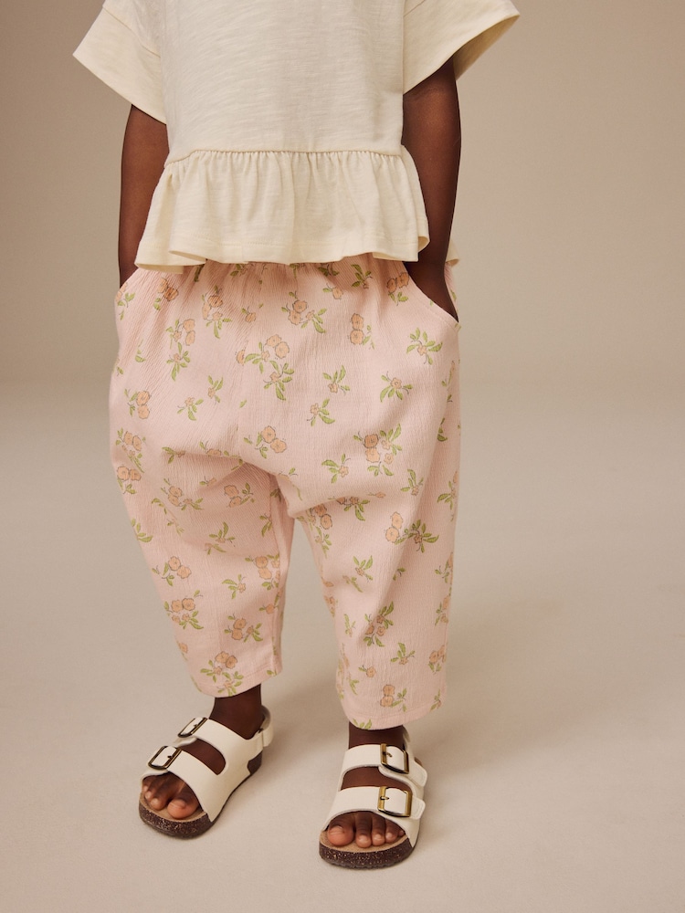 Pink Ditsy Floral Textured Barrel Leg Trousers (3mths-7yrs) - Image 4 of 8
