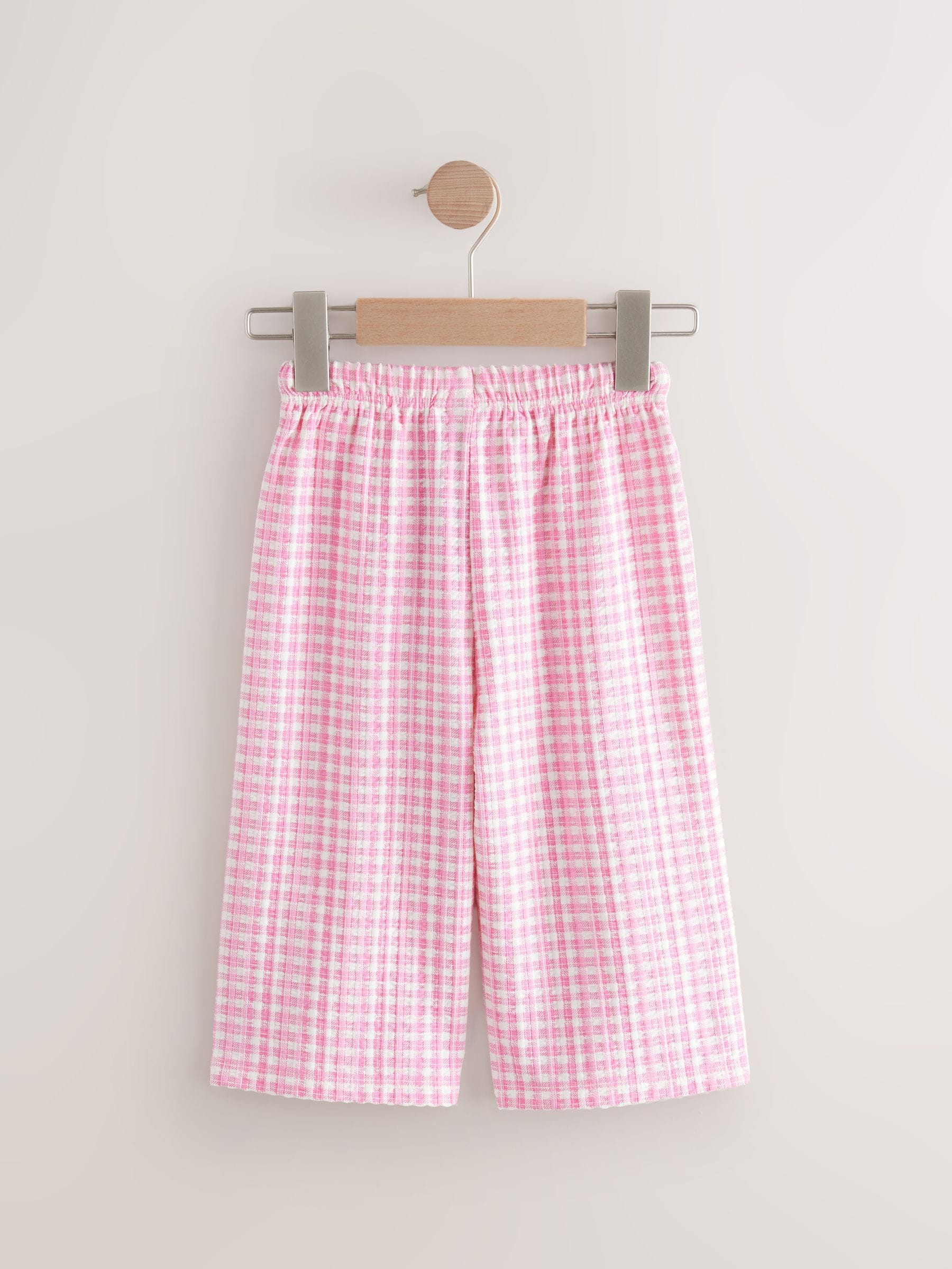 Buy Pink Gingham Textured Wide Leg Trousers (3mths-7yrs