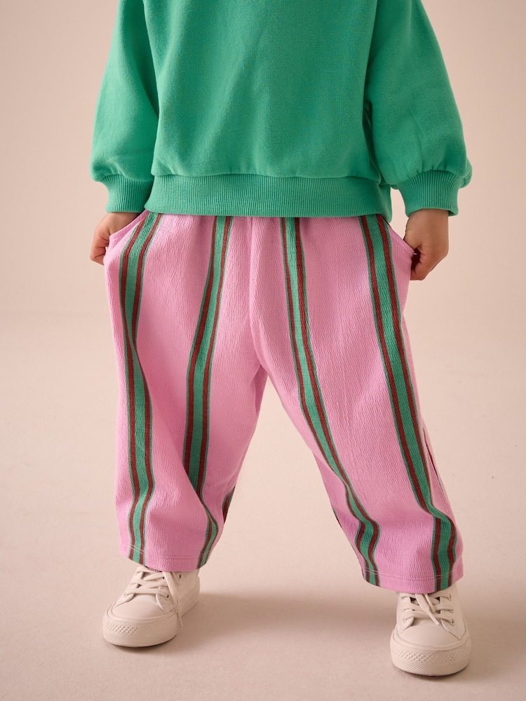 Pink/Green Stripe Textured Barrel Leg Trousers (3mths-7yrs) - Image 1 of 1