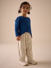 Cream/Navy Stripe Textured Wide Leg Trousers (3mths-7yrs) - Image 2 of 8