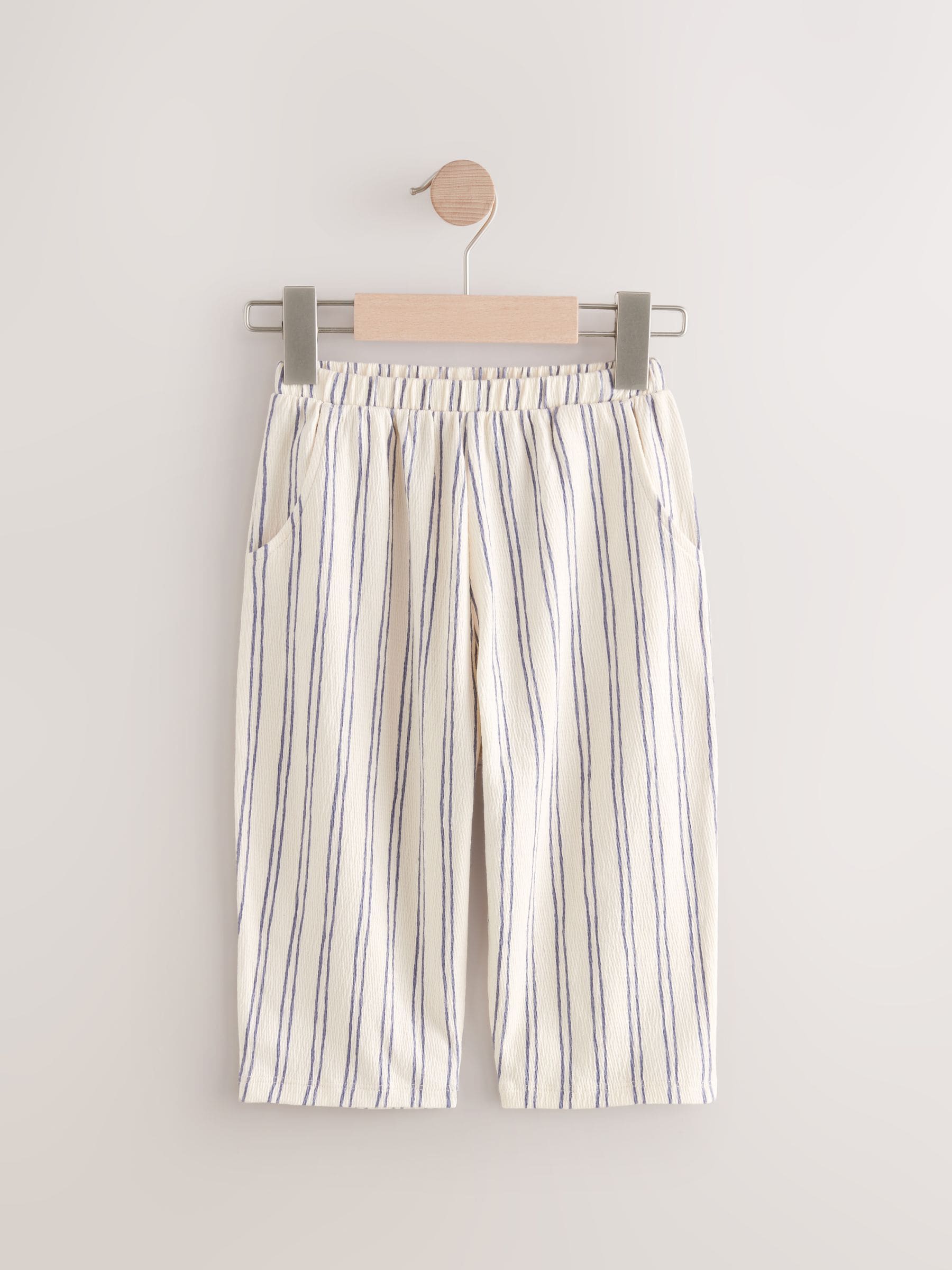 Buy Cream/Navy Stripe Textured Wide Leg Trousers (3mths-7yrs