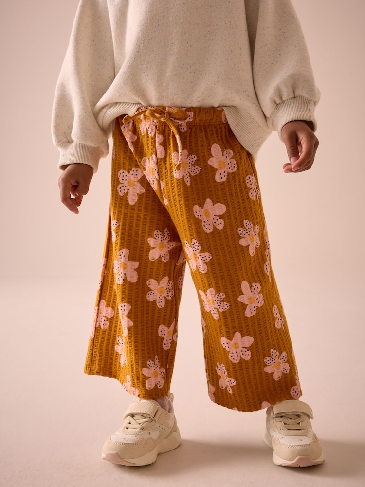 Brown Flower Textured Wide Leg Trousers (3mths-7yrs) - Image 1 of 9