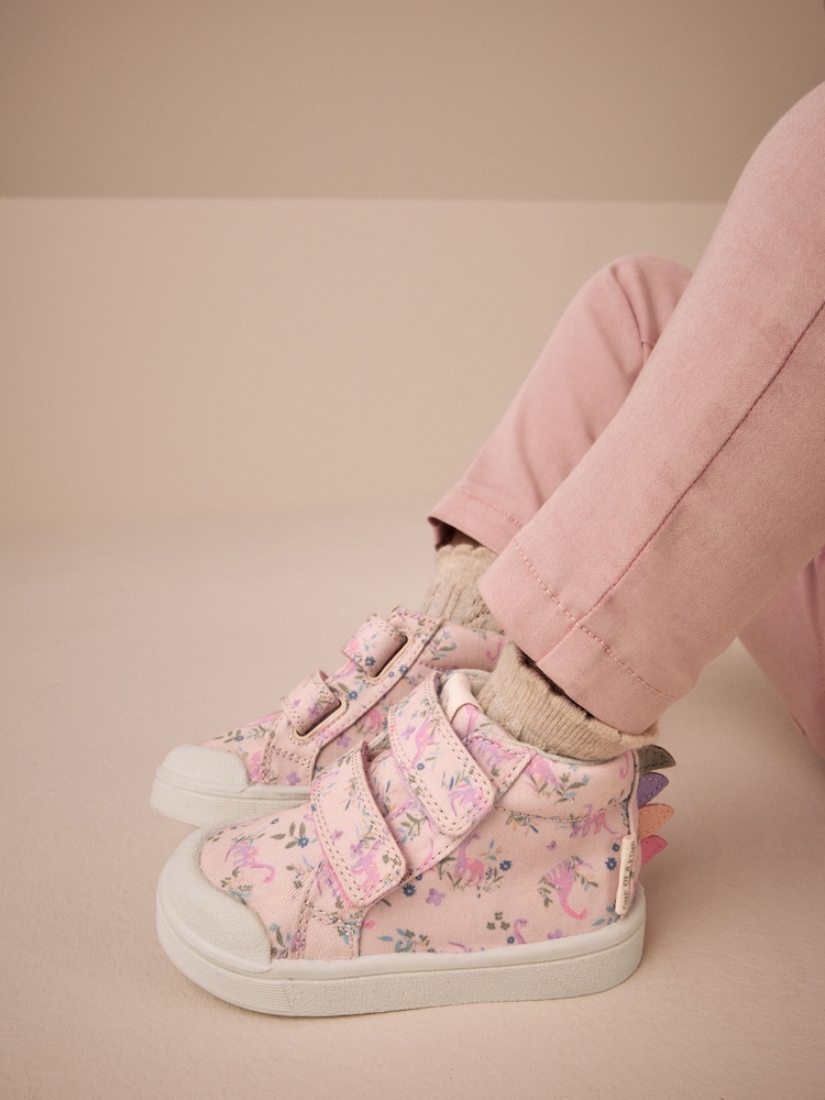 Multi Dinosaur Standard Fit (F) Touch Fasten Strap High Top Washable Trainers - Image 1 of 7