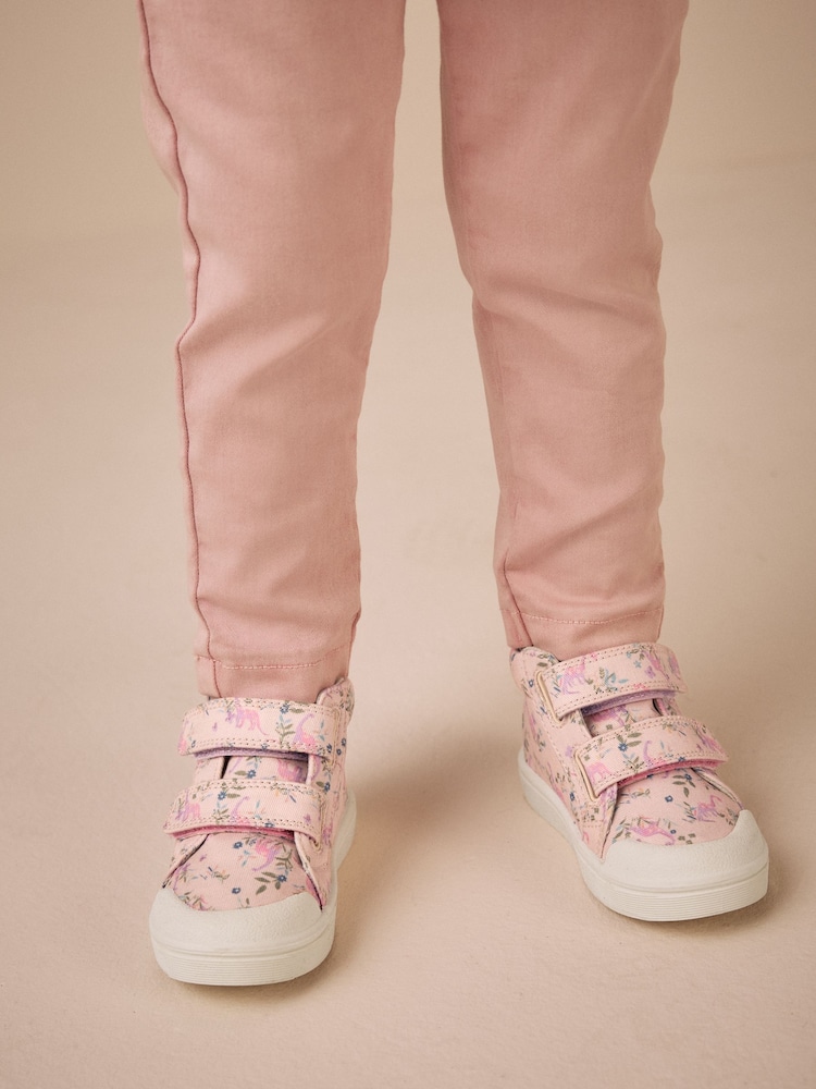 Multi Dinosaur Standard Fit (F) Touch Fasten Strap High Top Washable Trainers - Image 2 of 7