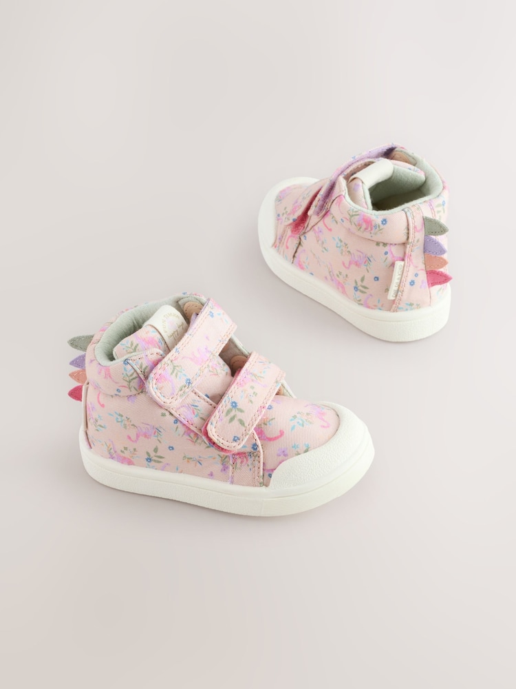 Multi Dinosaur Standard Fit (F) Touch Fasten Strap High Top Washable Trainers - Image 4 of 7
