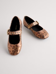 Brown Animal Print Studded Mary Jane Shoes - Image 1 of 5
