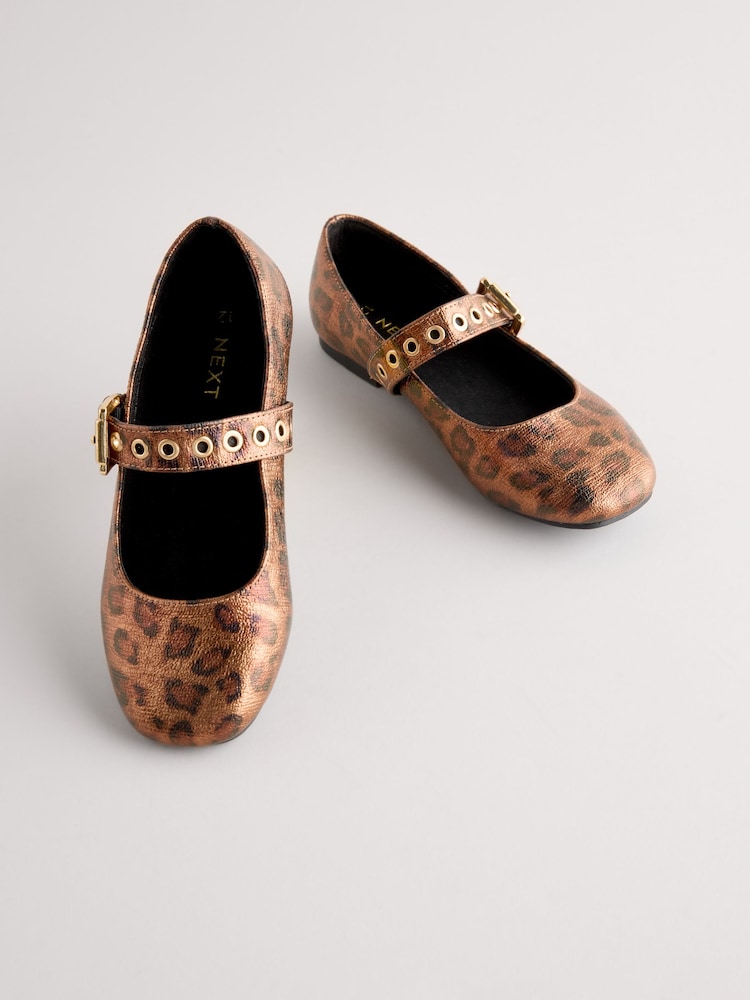 Brown Animal Print Studded Mary Jane Shoes - Image 1 of 5