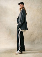 adidas Dark Black Straight Firebird 3 Stripe Straight Trackpants - Image 1 of 20