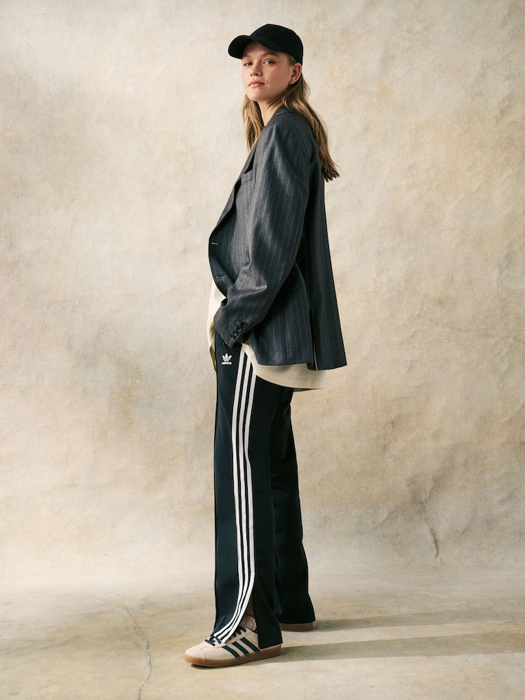 adidas Dark Black Straight Firebird 3 Stripe Straight Trackpants - Image 1 of 20