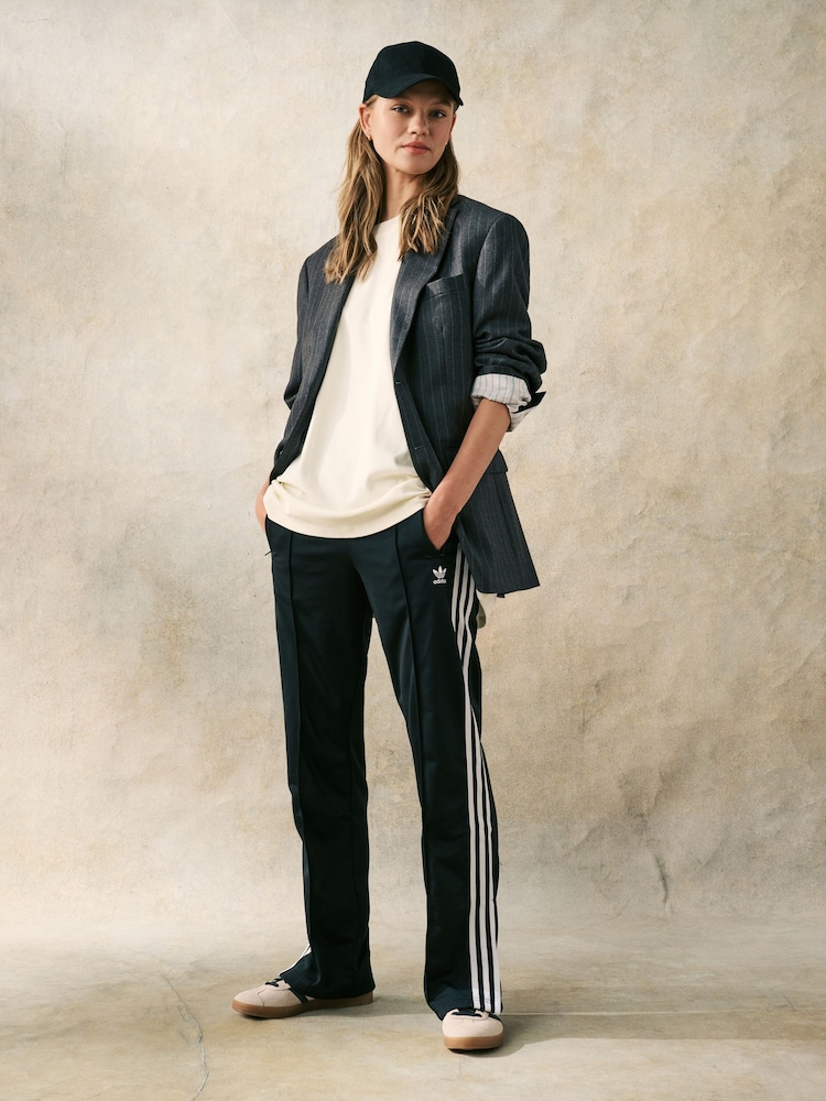adidas Dark Black Straight Firebird 3 Stripe Straight Trackpants - Image 2 of 20