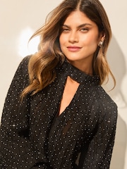 Lipsy Black Chiffon Burnout Keyhole Blouse - Image 2 of 4