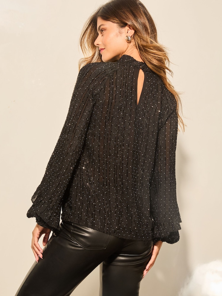 Lipsy Black Chiffon Burnout Keyhole Blouse - Image 4 of 4 Lipsy Black Chiffon Burnout Keyhole Blouse - Image 4 of 4