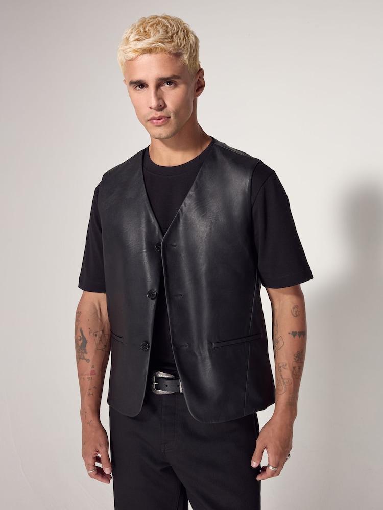 Black Edit Faux Leather Waistcoat - Image 2 of 5