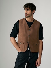 Tan Brown EDIT Faux Suede Wasitcoat - Image 1 of 8