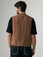 Tan Brown EDIT Faux Suede Wasitcoat - Image 2 of 8