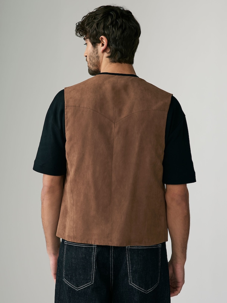 Tan Brown EDIT Faux Suede Wasitcoat - Image 2 of 8