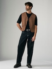 Tan Brown EDIT Faux Suede Wasitcoat - Image 3 of 8