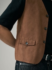 Tan Brown EDIT Faux Suede Wasitcoat - Image 4 of 8