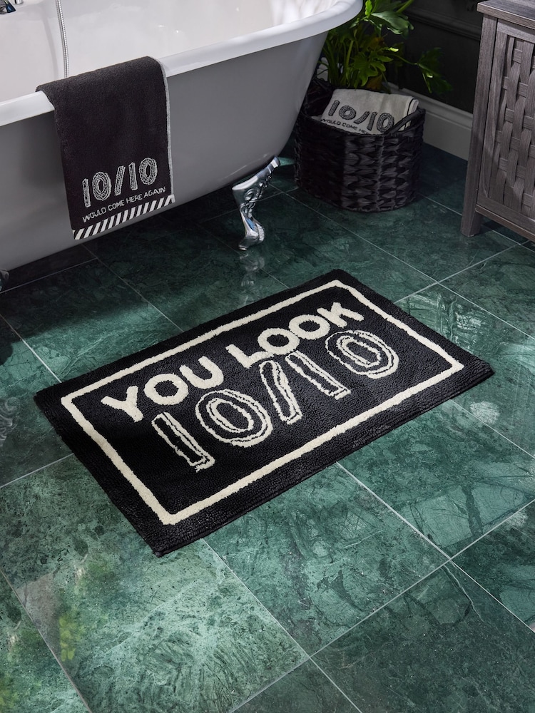 Black 10/10 Slogan 100% Cotton Bath Mat - Image 1 of 1