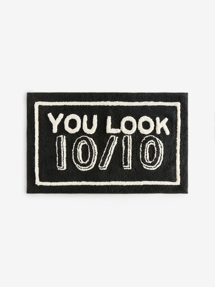 Black 10/10 Slogan 100% Cotton Bath Mat - Image 3 of 3