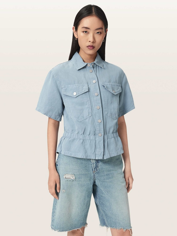 AllSaints Blue Tove Short Sleeve Shirt - Image 1 of 6 AllSaints Blue Tove Short Sleeve Shirt - Image 1 of 6