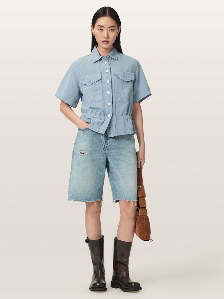 AllSaints Blue Tove Short Sleeve Shirt - Image 2 of 6 AllSaints Blue Tove Short Sleeve Shirt - Image 2 of 6