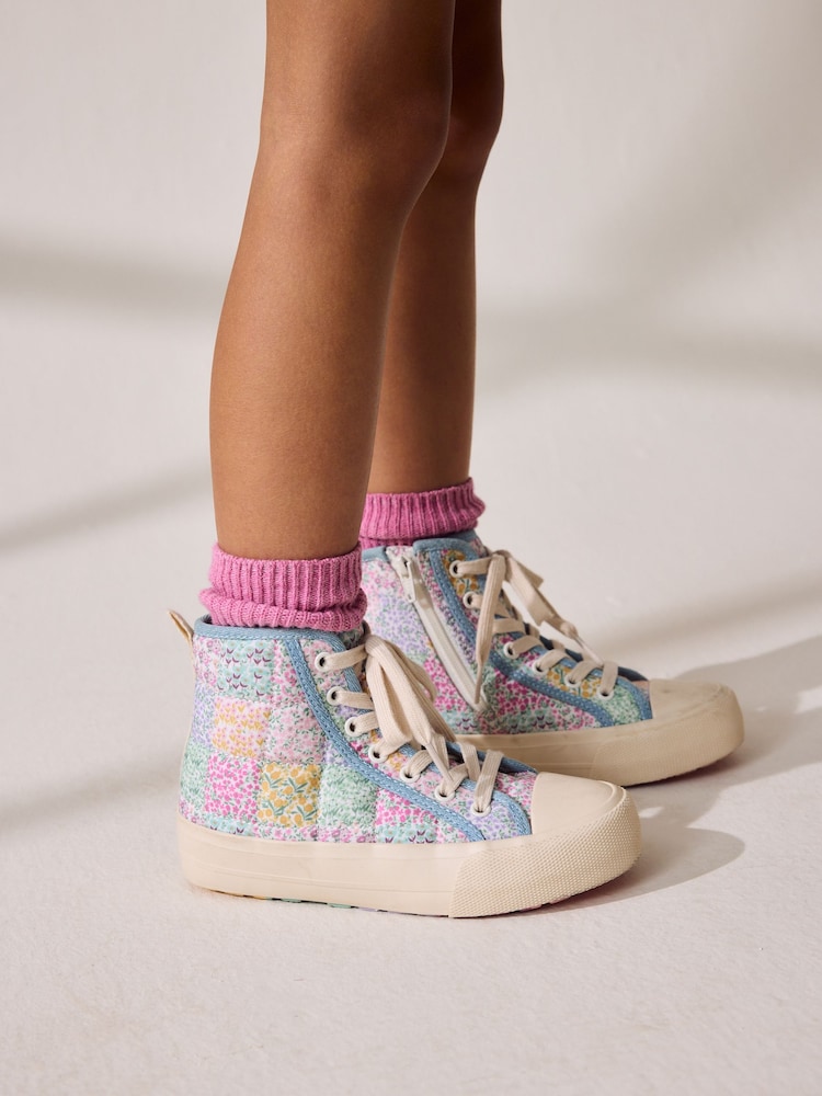 Blue Floral Quilted Lace-Up High Top Trainers - Image 1 of 13