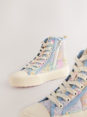 Blue Floral Quilted Lace-Up High Top Trainers - Image 11 of 13