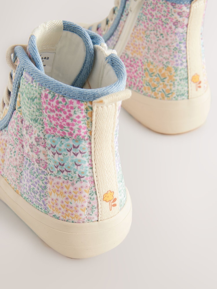 Blue Floral Quilted Lace-Up High Top Trainers - Image 13 of 13