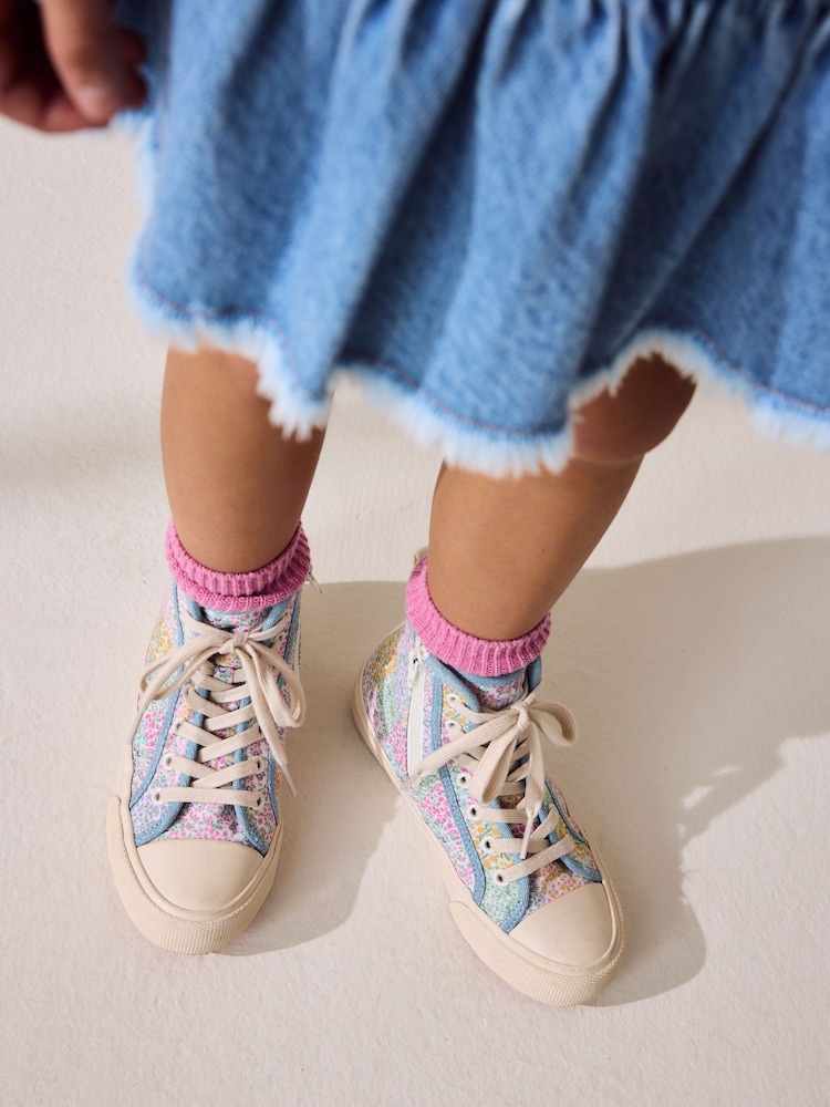 Blue Floral Quilted Lace-Up High Top Trainers - Image 2 of 13