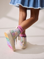 Blue Floral Quilted Lace-Up High Top Trainers - Image 3 of 13