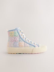 Blue Floral Quilted Lace-Up High Top Trainers - Image 7 of 13
