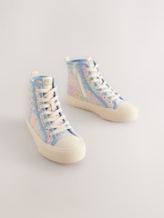 Blue Floral Quilted Lace-Up High Top Trainers - Image 8 of 13