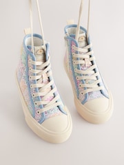 Blue Floral Quilted Lace-Up High Top Trainers - Image 9 of 13
