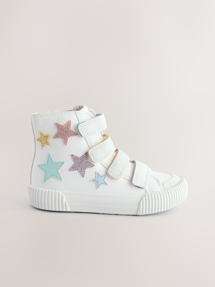 White Glitter Stars Wide Fit (G) High Top Trainers with Touch Close Fastening - Image 1 of 6