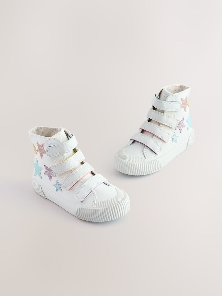 White Glitter Stars Wide Fit (G) High Top Trainers with Touch Close Fastening - Image 2 of 6