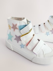White Glitter Stars Wide Fit (G) High Top Trainers with Touch Close Fastening - Image 5 of 6