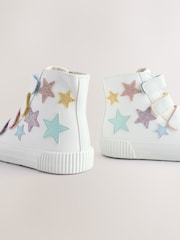 White Glitter Stars Wide Fit (G) High Top Trainers with Touch Close Fastening - Image 6 of 6