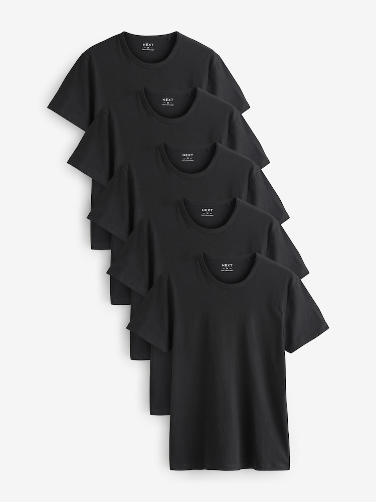Schwarz - Reguläre Passform - Lagen-T-Shirts aus 100 % Baumwolle, 5er-Pack - Bild 1 von 8 Schwarz - Reguläre Passform - Lagen-T-Shirts aus 100 % Baumwolle, 5er-Pack - Bild 1 von 8
